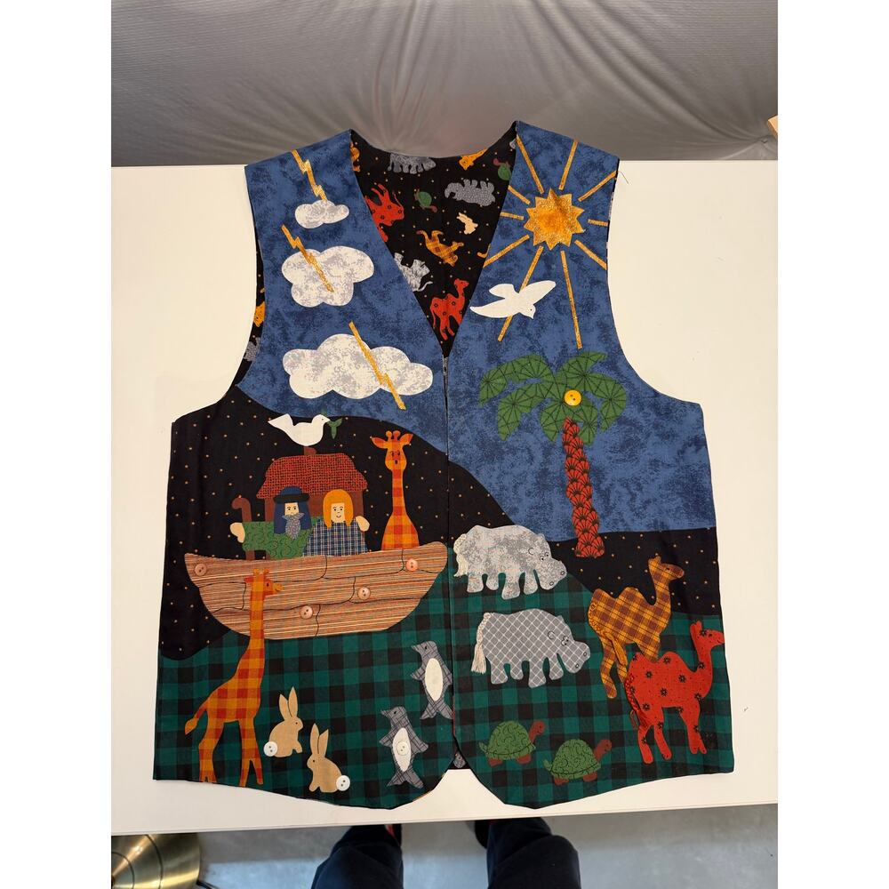 Handmade Teachers Vest Allover Animals Patchwork Size M Colorful Novelty - Picture 8 of 10